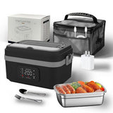 Portable 1L Cordless Electric Heated Lunch Box 16000mAh 60W 304 Stainless Steel Black& Gray V201-ELB6080BGY8AU