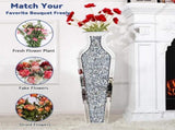 Sparkling Crushed Diamond Mirrored Floor Vase Tall Silver Glass Fake Flower Vase V767-JJ-XM1719