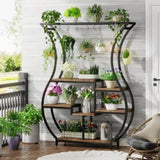 NNETMLT 6-Tier Plant Stand with Vase Shape Ladder Design, Rustic Brown V728-EC173970