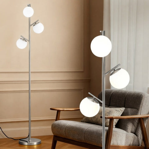Artiss 3-Light Tree Floor Lamp 165cm Tall Standing Light with Sphere Glass Shades for Modern Homes LAMP-FLOOR-3-GL-SL