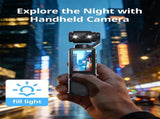 Handheld Pocket Camera 2.5K UHD, 180&deg Rotating Lens, Fill Light, 2000mAh Battery, No App Needed, V1107-CS-BXSSXJH