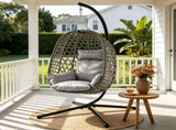 Gardeon Outdoor Swing Chair with Stand Cushion Rattan Furniture Grey HM-EGG-ROPE-FLD-S-GY