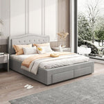 Emily Bed Frame Queen Size Velvet Fabric Grey Four MDF Drawers with Wheels V43-BED-EMLY-QGR