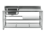 Cefito Stainless Steel Kitchen Bench Work Table with Sink Splashback 120cm SSKB-B-SINK-L120