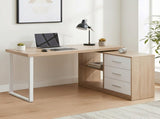 Artiss Computer Desk Swivelling L shape Home Office Storage Cabinet Oak FURNI-C-DESK-MET-140WD-AB
