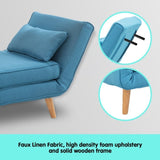 Sarantino Adjustable Corner Sofa 1 Seater Lounge Linen Bed Seat - Blue SOFA-M13-LNN-BLU