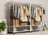 XXL Bamboo Clothes Rail Coat Rack with Wheels, Wooden Open Wardrobe Garment Organizer with Hanging V767-X8JJZ-W