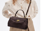 Beige Women's Vintage Suede Satchel Bag - Elegant Top Handle Purse with Gold Lock V888-ELOSUNG33780