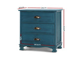 Artiss Bedside Table 3 Drawers Vintage - THYME Blue ST-CAB-B-VIN3D-BU