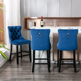 2X Velvet Bar Stools with Studs Trim Wooden Legs Tufted Dining Chairs Kitchen V226-SW1802BL