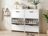 Artiss 2x Shoe Cabinet Organiser 3 Flip Drawer High Gloss White FURNI-L-GS-SHOE02-WHX2