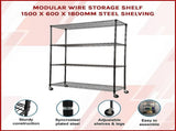 Wire Storage Rack 150x60cm Black Shelving with Wheels V63-841101