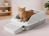 Pawz Stainless Steel Cat Litter Box Big Cats Kitten High Sided Easy Clean White PT1393-WH-AU