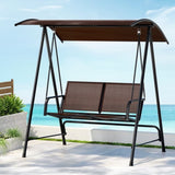 Gardeon Outdoor Swing Chair Garden Bench Furniture Canopy 2 Seater Brown GSC-BST-2S-BR