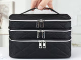 Fashionable and light luxury large-capacity black embroidered diamond-shaped cosmetic bag with three V1105-YAHZB-001