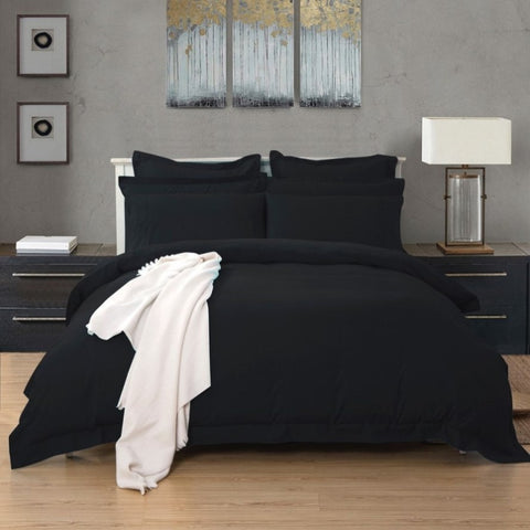 1000TC Tailored Double Size Black Duvet Quilt Cover Set V493-D-5