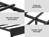 Artiss Bed Frame Double Size LED Metal Bed Base with Charging Station MBED-D-POR-D-BK-AB