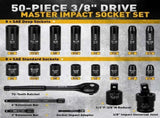 ELEAD 50Pcs 3/8'' Drive Impact Socket Set Deep Socket Metric Ratchet Adapter V465-70062
