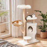 142cm Large Tall Cat Tree Tower with Soft Flower Perch & Condo - Multi-Level Cat Furniture for V767-P-XM1866-WT