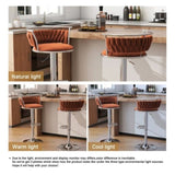 SERENIT Silver Swivel Upholstered Velvet Adjustable Height Counter Stool with Metal Frame Orange V255-GP2311R-ORANGE