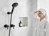 Cefito 4.5" Handheld Shower Head Round with Wall Twin Swivel Bathroom Tap SHOWER-A4-RO-BK-TAP-RO