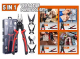 Black and Red 5 in 1 Interchangeable Plier Tool Set - High Carbon Steel - Wire Stripper, Crimper, V888-ELOSUNG50971