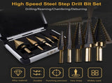 5PCS Step Drill Bit Set Multiple Hole Step Drill High Speed Steel Total 50 Sizes Drilling Tool with V1294-YM0901-H38172B