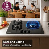 EUROCHEF 60cm 3 Burner Gas Cooktop, with Wok Burner, Tempered Glass, Natural Gas & LPG, Black V219-COKGCTEC63KA