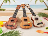 Acacia wood 17-inch Playable Ukulele Mini Guitar, lightweight and portable. Features comfortable V1106-XJT002