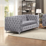 2 Seater Sofa Classic Button Tufted Lounge in Grey Velvet Fabric with Metal Legs V43-SOF-JAQS2SGR