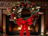 2pk Xmas Wreath Gold Leaf Red Bow, 60cm Diameter V1221-XM-LB091-009