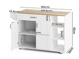 Kitchen Island Cart on Wheels with Charging Station, White, 83x38x82cm LSB-59306