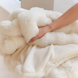 White Luxury Toscana Fleece Rabbit Fur Bubble Blanket, Double-Sided Plush King Size Bedding Set V1102-DSZ-BLK-0018
