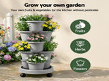 Green Fingers 5 Tier Vertical Garden Planter, Stackable Planters with 4 Wheels, Grey, Raised Garden GARDEN-5T-LGY