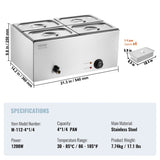 VEVOR Commercial Electric Food Warmer 4-Pan Countertop Buffet 15L Bain Marie V952-SYSPBWQPTK41MK1TQV3