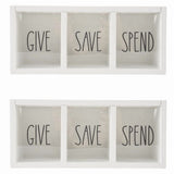 2X Wooden Give Save Spend Money Saving Box for Kids, Countertop Kid Piggy Bank for Daily Cash, White V1370-AZ4-07680