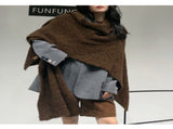 Brown Premium Knitted Wool Blend Poncho - Elegant Thickened Drape Shawl & Cape Cardigan Coat V888-ELOSUNG49408