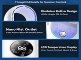 Blue Bladeless Misting Desk Fan - 30.5cm USB Powered 3 Speed Personal Cooling Fan with Mist V888-ELOSUNG57517