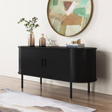 Ribbed Black Sideboard with Sliding Doors V264-TAB-726C-BLK-NA-1