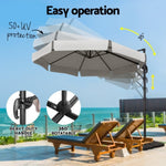 Instahut 3m Outdoor Umbrella w/Base Cantilever Beach Roma 360 Degree Tilt Grey UMB-ROMA-F-50N-GR