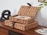 Decorative Box with Lid, Wicker Storage Basket, Water Hyacinth Woven Decorative Box for Shelf,Coffee V1366-AZ2-W-14637