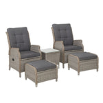 Gardeon 5PC Recliner Chairs Table Sun lounge Wicker Outdoor Furniture Adjustable Grey ODF-RCL-RW-CHOTTB-5GE