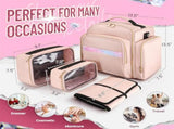 Pink 4-in-1 Travel Cosmetic Organizer Bag with Detachable Polyester Storage Boxes and Jewelry Roll, V888-ELOSUNG17154