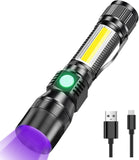 7 Modes Waterproof Rechargeable UV Light Flashlight Torch for Camping V178-58540