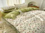 4 Piece Green Floral Comforter Set Size, Breathable Comforter Bedding Set, Bed in a Bag Queen, V1369-AZ3-W-10082