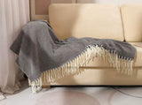 Black Elegant Herringbone Tassel Throw Blanket - Large Acrylic Faux Cashmere Soft Cozy Blanket for V888-ELOSUNG32124