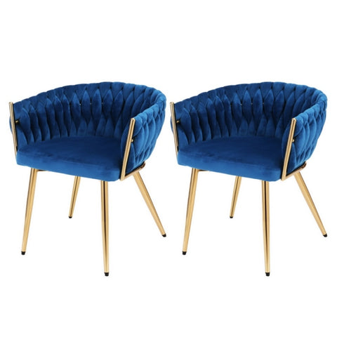 1 Set of 2 Artiss Dining Chairs Velvet Weaving Armchair Blue UPHO-C-DIN-01-VEL-BLX2