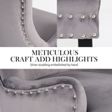 4X French Provincial Dining Chair Ring Studded Velvet Rubberwood Leg LISSE GREY V274-FT-VFC-1141-GY4