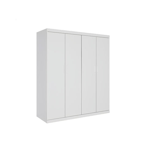 4 Door White Wardrobe Cabinet Hanging Rail, Shelves & White Handles V63-953101