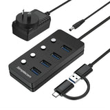 Simplecom CH345C SuperSpeed USB-A and USB-C to 4-Port USB 3.0 Hub 5Gbps Individual Switches and V1202-V2-HXSI-CH345C